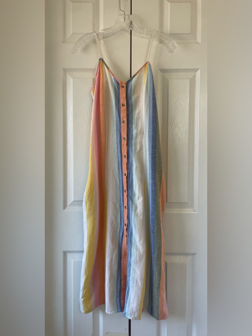Billabong Lucky Us Striped Midi Dress Pastel Button Front Pockets Size Small - Picture 2 of 14